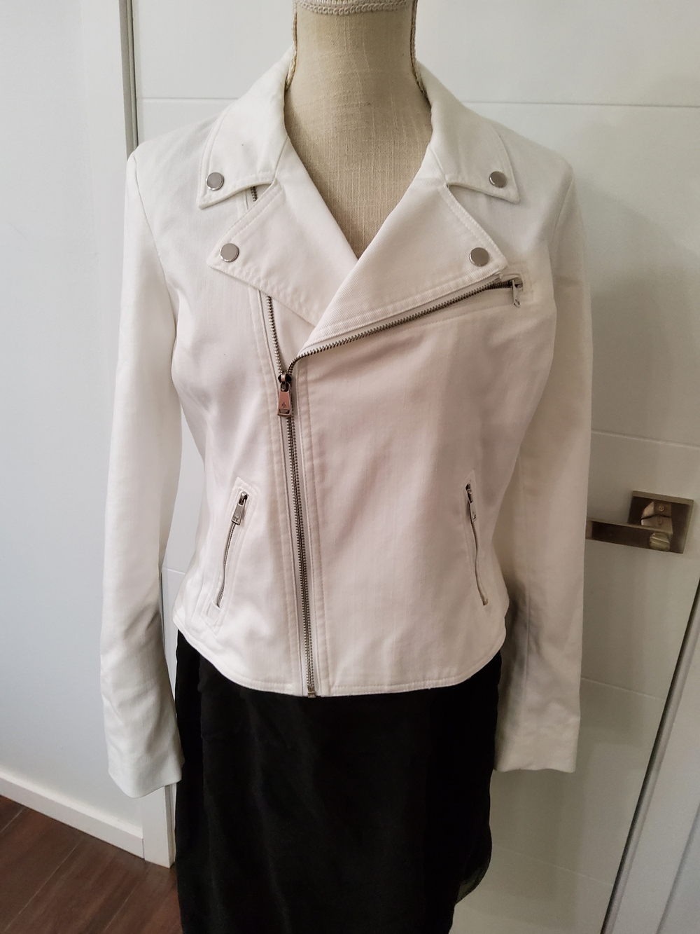 Lauren Ralph Lauren Denim White Asymmetrical Zip Moto Jacket Size 10